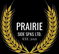 A logo displaying the name "Prairie Side Spas Ltd." with the text "Est. 2023" below it. The logo features golden wheat stalks curving upwards on both sides against a black background.